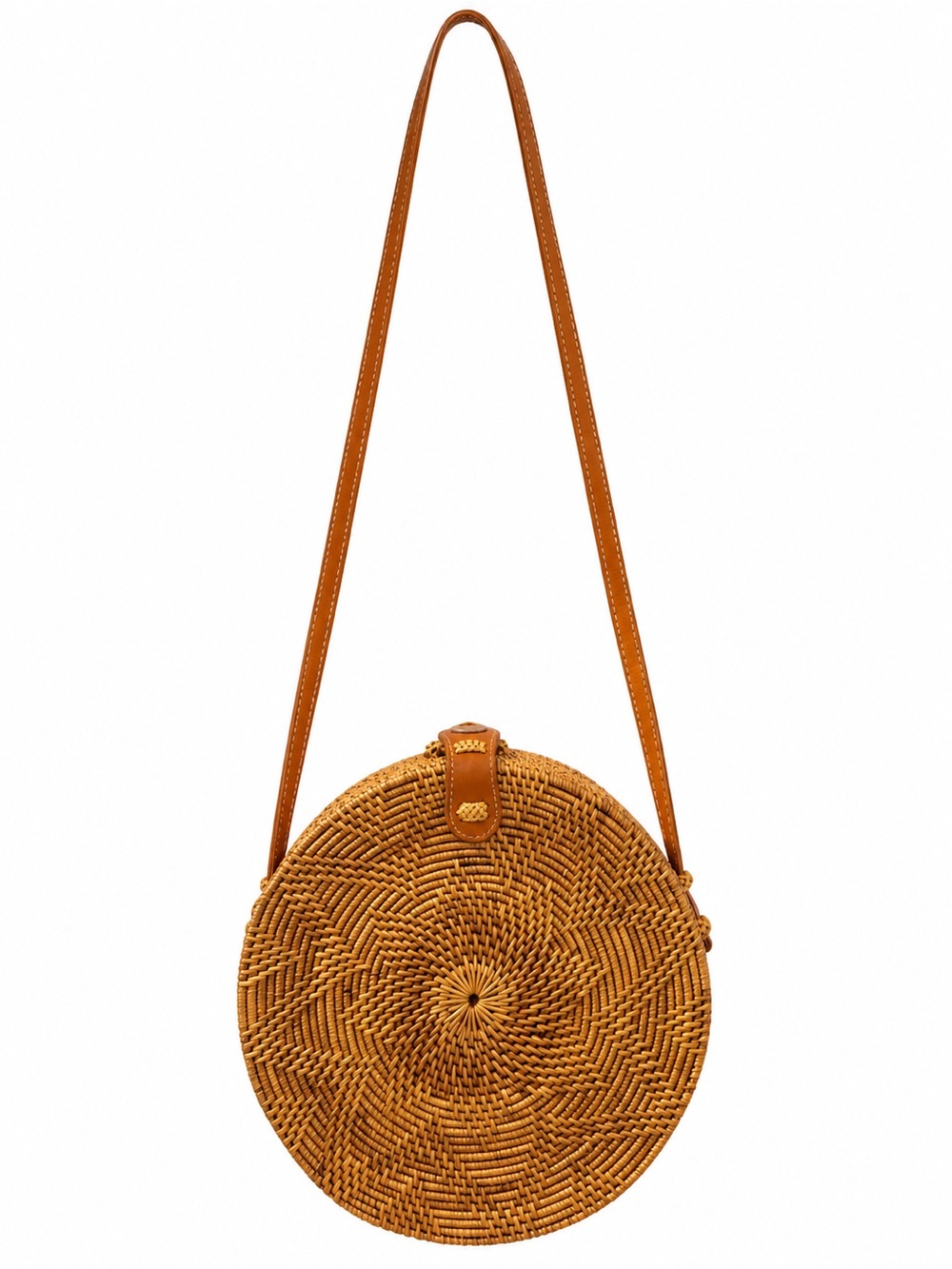 Round Woven Rattan Shoulder Bag Crossbody Purse Tan Boho 8” Basket Bag